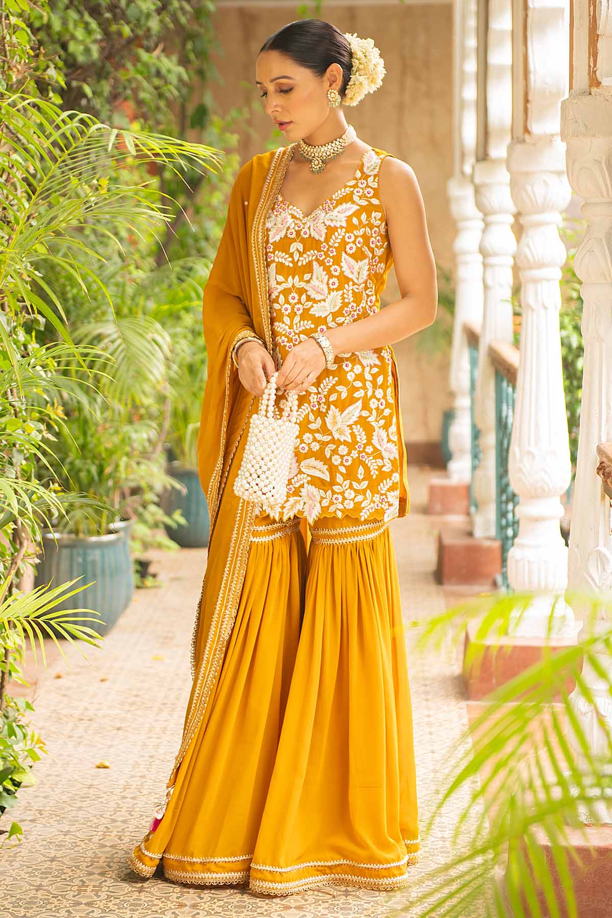 Buy Embroidered Mustard Kurta Set Online